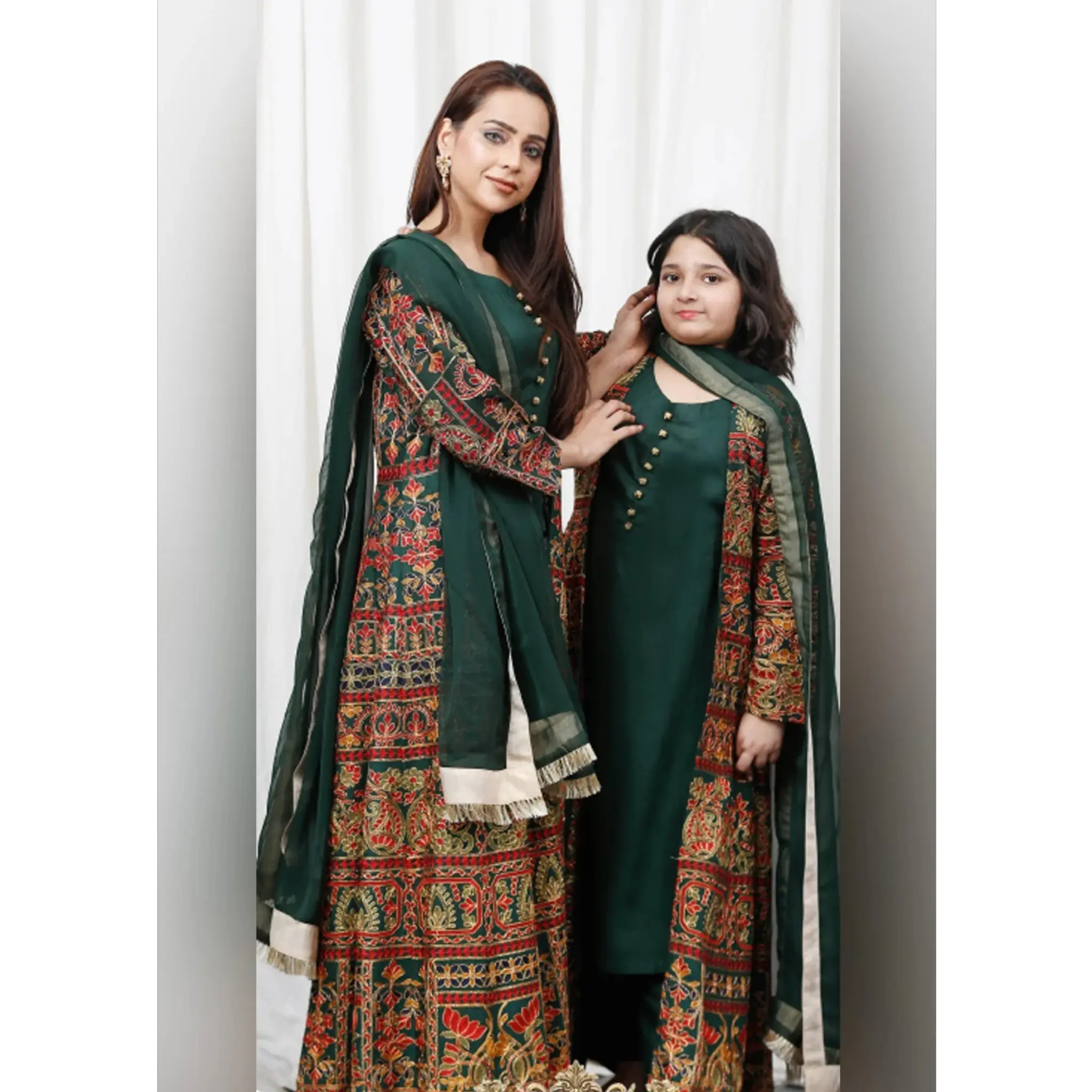 SOFIA KHAS (SFSH-01) READYMADE 3 PC SUIT | HEAVILY EMBROIDERED LUXURY LINEN EID KE RANG MOTHER & DAUGHTER BY SOFIA KHAS 25'