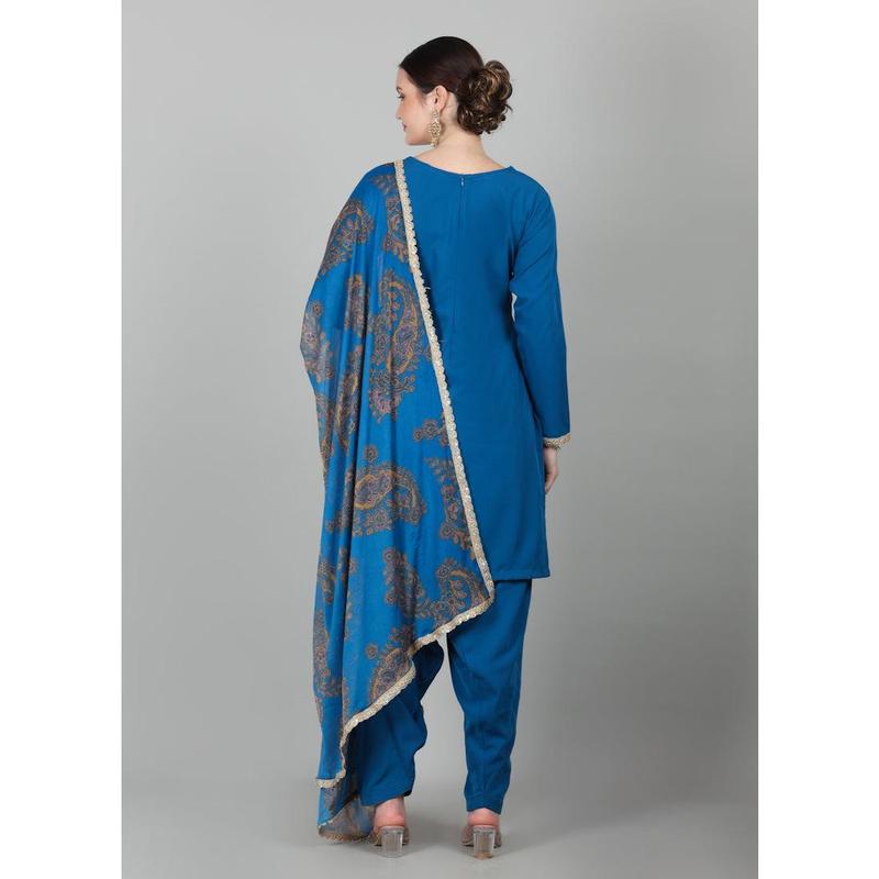 Blue Crepe Printed Dupatta Suit Set 6