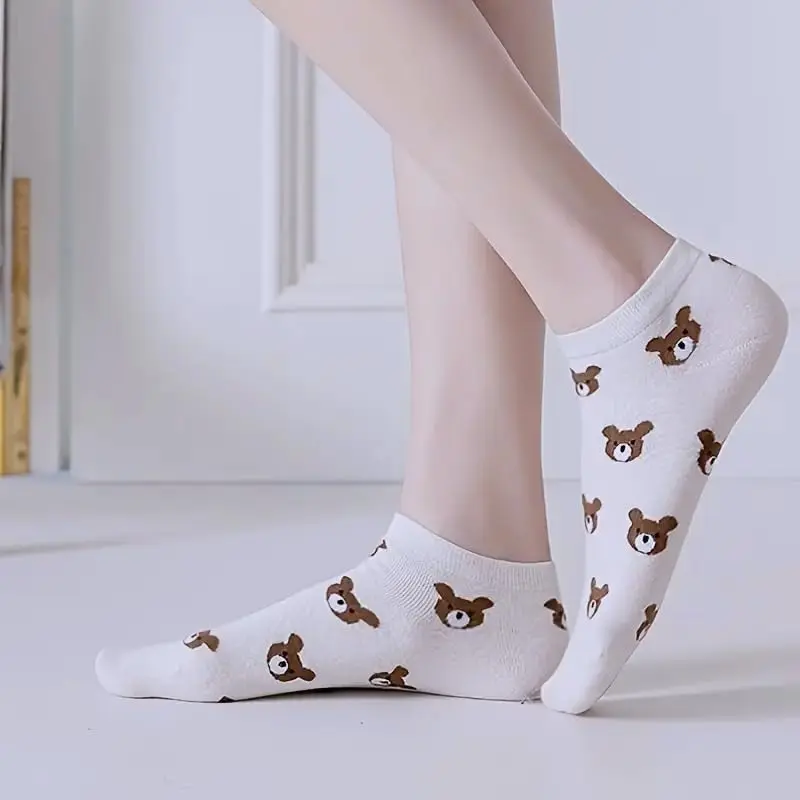 Womens 1 Pair Cute Teddy Bear Novelty Low Cut Trainer Socks One Size UK 3-7 EU 35-40 6