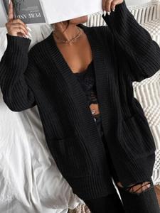 Women's Halloween Themed Plain Textured Pocket Open Front Cardigan, Casual Long Sleeve Cardigan, Ladies Knitwear for Fall Daily Wear, Womenswear