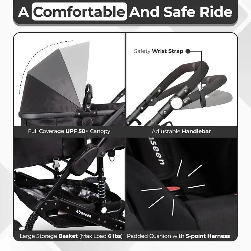 Luxury Black Foldable Baby Pushchair – 3-in-1 Stroller & Car Seat Combo for Stylish Parents new bassinet egg pram 4
