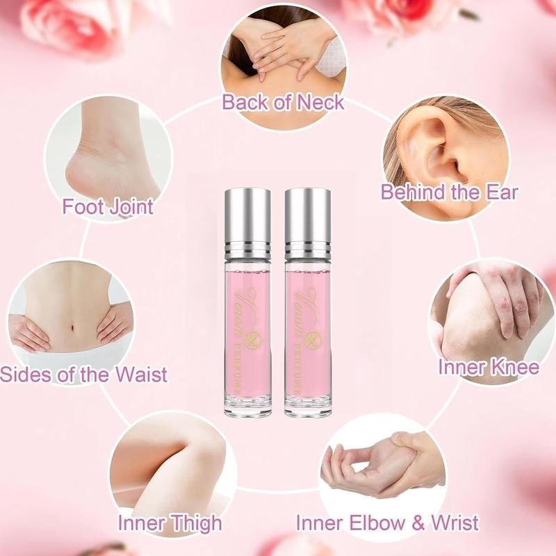 2pcs Pheromone Perfume for Women, Fruity Floral Scent, Roller Ball Applicator, Includes Protective Case 2