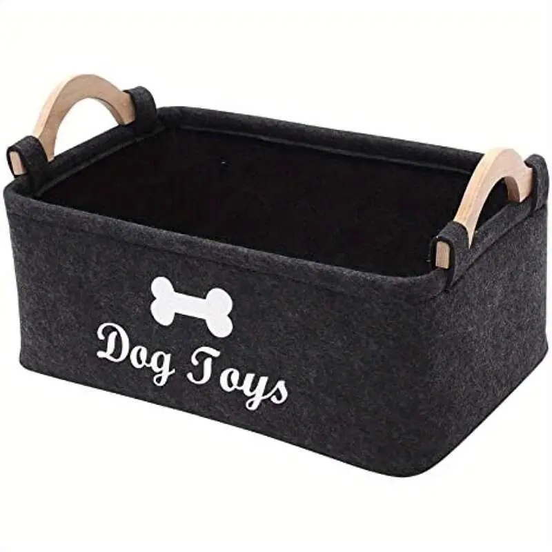 ORACEGRA        1 Piece FUKUCHONG Vinyl Felt Dog Toy Storage Basket - A Pet Toy Organizer with Handles, Battery - Free. 4