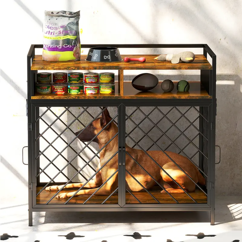 Large Dog Crate Furniture with Wooden Drawer Storage |,Heavy Duty Dog Cage for Large Dogs |Dog House,Folding 2 door Crate | 39.4″ × 23.6″ × 36.2″ 2
