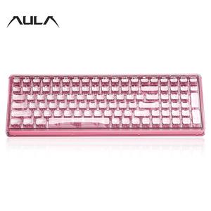 AULA AK208 Wireless Transparent Keyboard, 99-key Layout Keyboard with Cool Backlight Effect, Shaft-free Design, Quiet Keys, Stable Foot Support Ergonomics, RGB Backlit Keyboard for Office, Gift for Girls, Durable Keyboard
