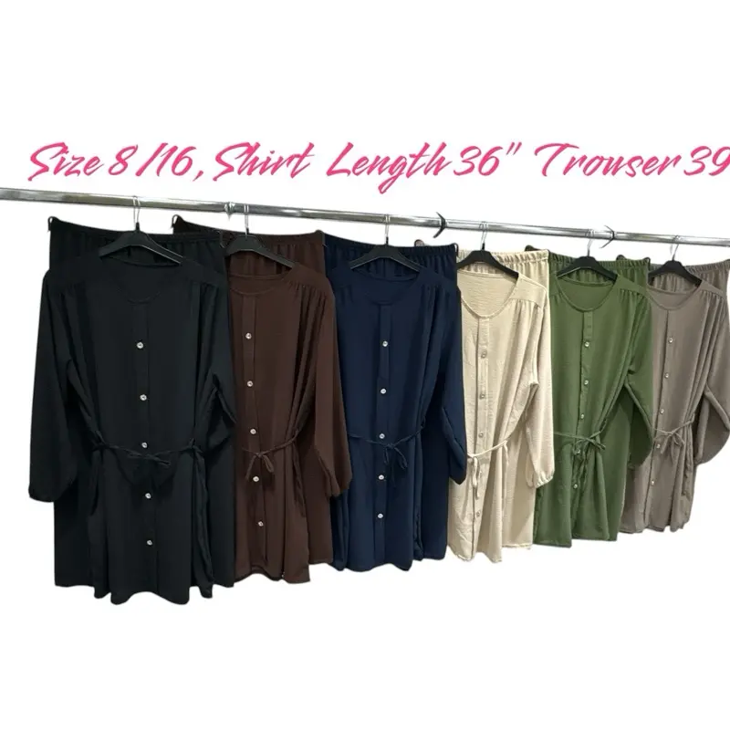 Women's Co-ord Set with Buttons and Belt, Shirt Length 36 inches, Trouser Length 39 inches - Summer Outfits for Women Comfortable