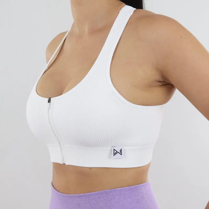 White Apex Zip Ribbed Sports Bra 0