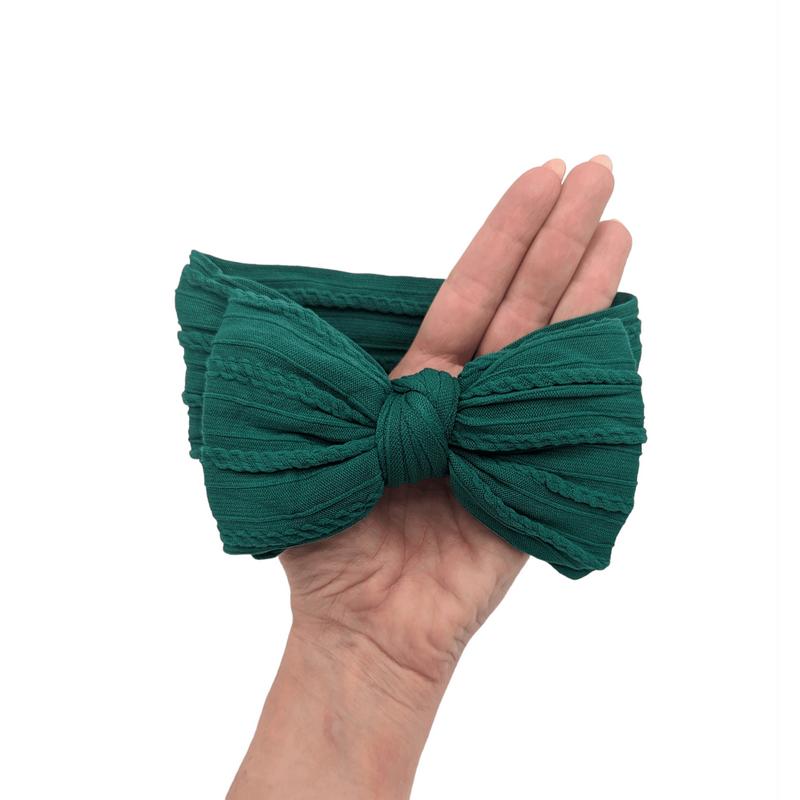 Bottle Green Larger Bow Cable Knit Headband 0