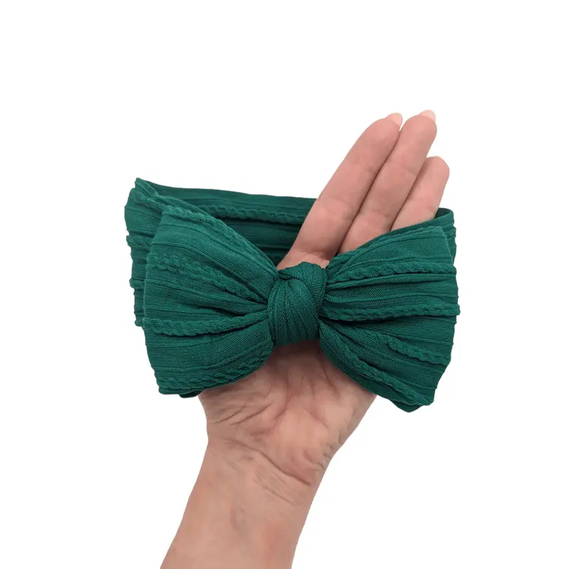 Bottle Green Larger Bow Cable Knit Headband 0