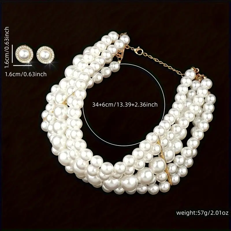 European And American Cross-Border Large And Small Pearls Metal Multi-Layer Necklace Foreign Trade Fashion Round Geometric Earrings Jewelry Set 2