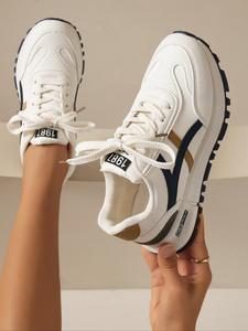 Women's Fashion Letter Label Decor Lace up Low Top Sneakers, Casual Comfortable Sports Shoes for Daily Wear, Breathable Non-slip Walking Shoes, Trendy Walking Sneaker