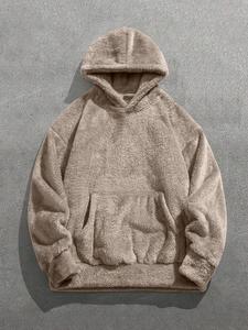 Men's Solid Pocket Drop Shoulder Thermal Lined Hoodie, Loose Fashion Casual Long Sleeve Hoodie for Daily Holiday Outdoor Wear, Men Clothes for Fall & Winter