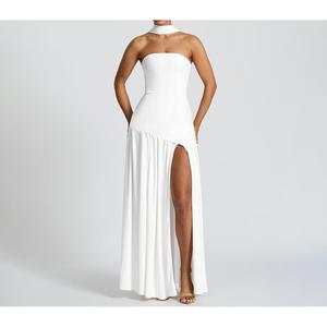 Sleeveless split thigh tube top dress with scarf, elegant strapless dress for parties, clubs, beach vacations, women's all-season clothing Formal Womenswear sherri hill Workwear Basic knitted  dress