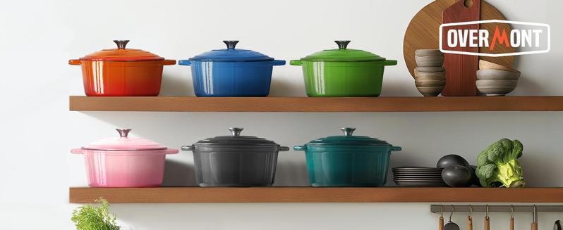Product Introduction of Enamelled Cast Iron Round Casserole Pot With Lid Cookbook & Cotton Potholders - Non-stick Dutch Oven Cookware for Braising, Stews, Roasting, Bread Baking 0