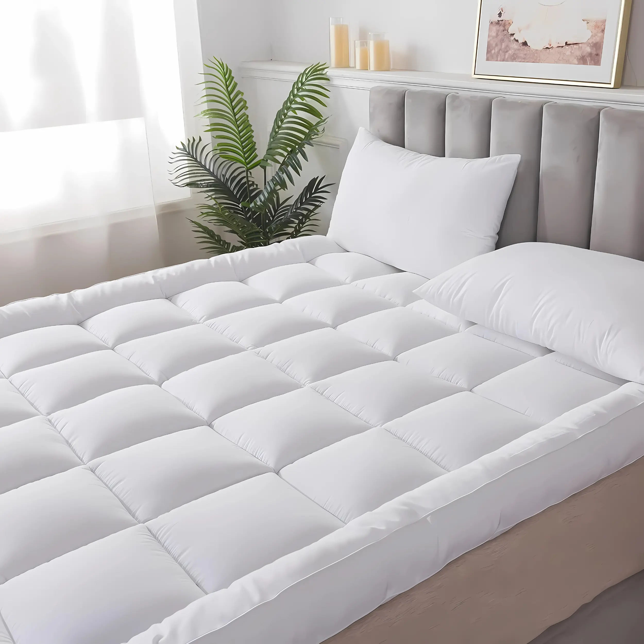 High Living Mattress Topper 10cm Deep Hotel Quality Microfiber Bounce Back Breathable Cool and Soft Feel  muscle  mat  Matter Topper - Single Size, Double Size, King Size & Super King Size -