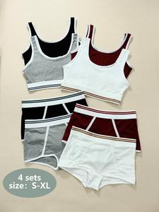 Women's Solid Wireless Bra & High Waist Panty Underwear Set, Basic Casual Breathable Comfortable Lingerie Set for Daily Wear, Underwear Set for All Seasons, Clothes, Colorblock Panties, Casual Soft Panties, White Underwear Undergarments