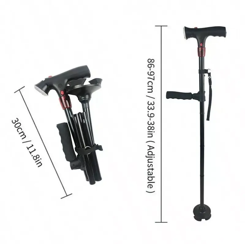 Collapsible Telescopic Folding Cane Elder Cane LED With alarm Walking Trusty Sticks Elder Crutches for Mothers the Elder Fathers , Elder Folding Walking Stick Walking Cane Height Adjustable LED Light Alarm 5