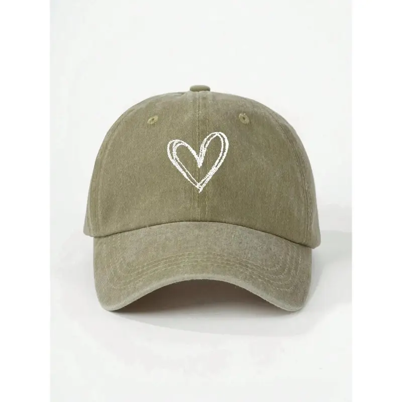 1pc Embroidered Heart Kid's Washed Baseball Cap, Adjustable Outdoor Sun Hat For Spring, Autumn Travel, Beach, Y2k Style For Boys And Girls 2