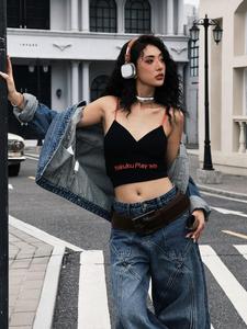 (Summer Vacation) American AA coaster embroidered crop top versatile sports interior with backless camisole vest