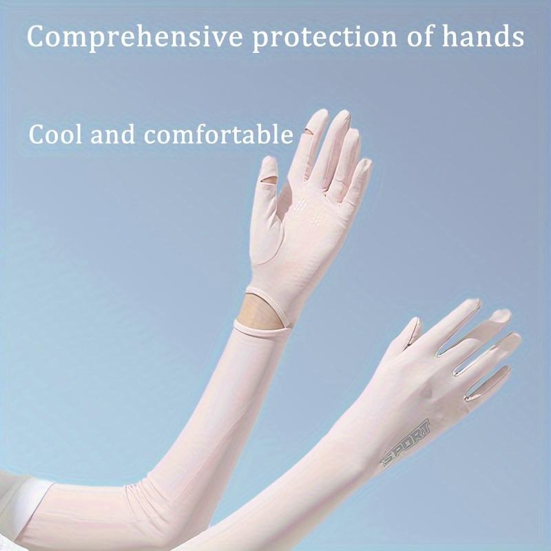 Solid Color Long Style Sun Protection Gloves, Minimalist Style Hollow Out Gloves, Summer Sun Protection Sports Gloves, Women's Breathable Ice Silk Sleeves 7