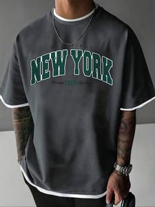 Men's Letter & Number Print Short Sleeve Tee, Regular Fit Casual Trendy Round Neck T-shirt for Summer, Fashion Men's Top for Daily Wear