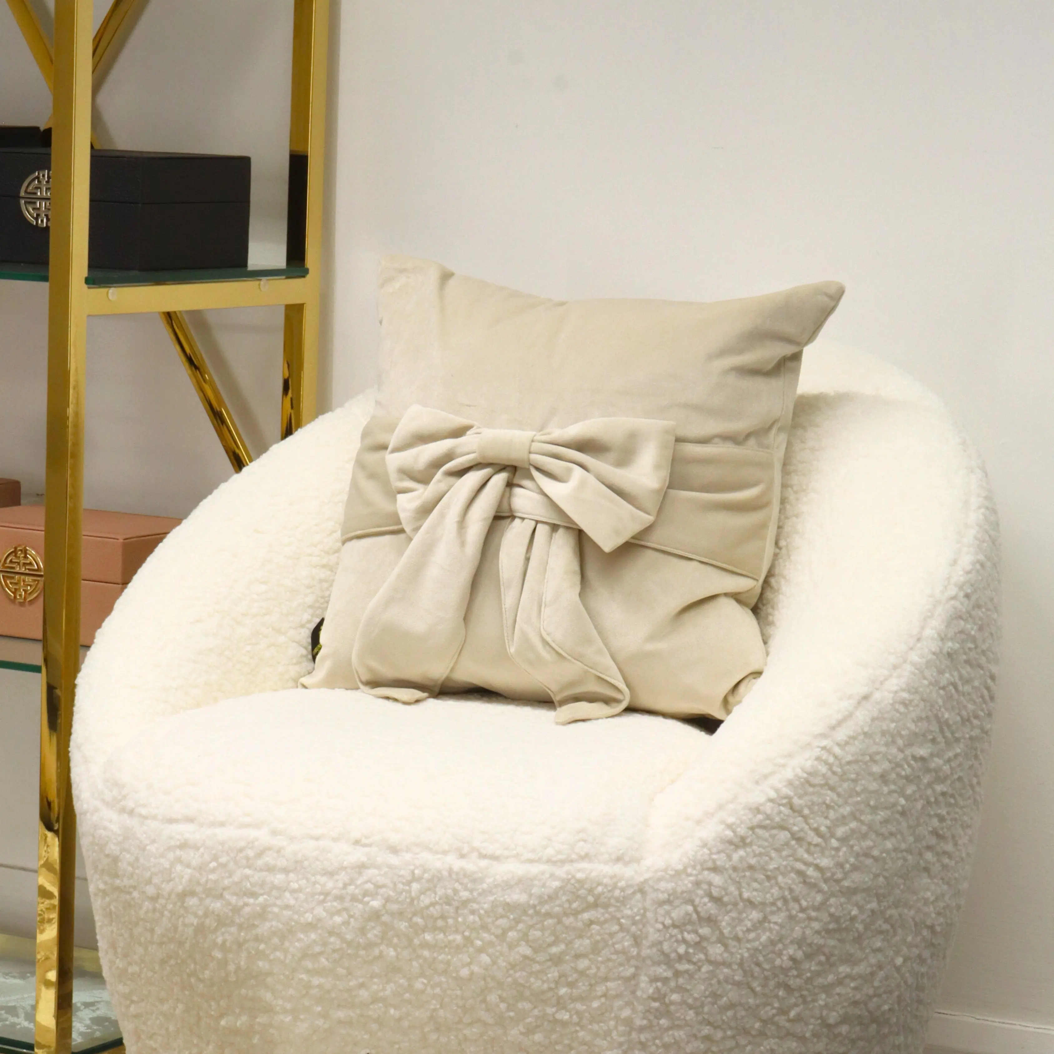 Small Tied Up Cream Bow Cushion