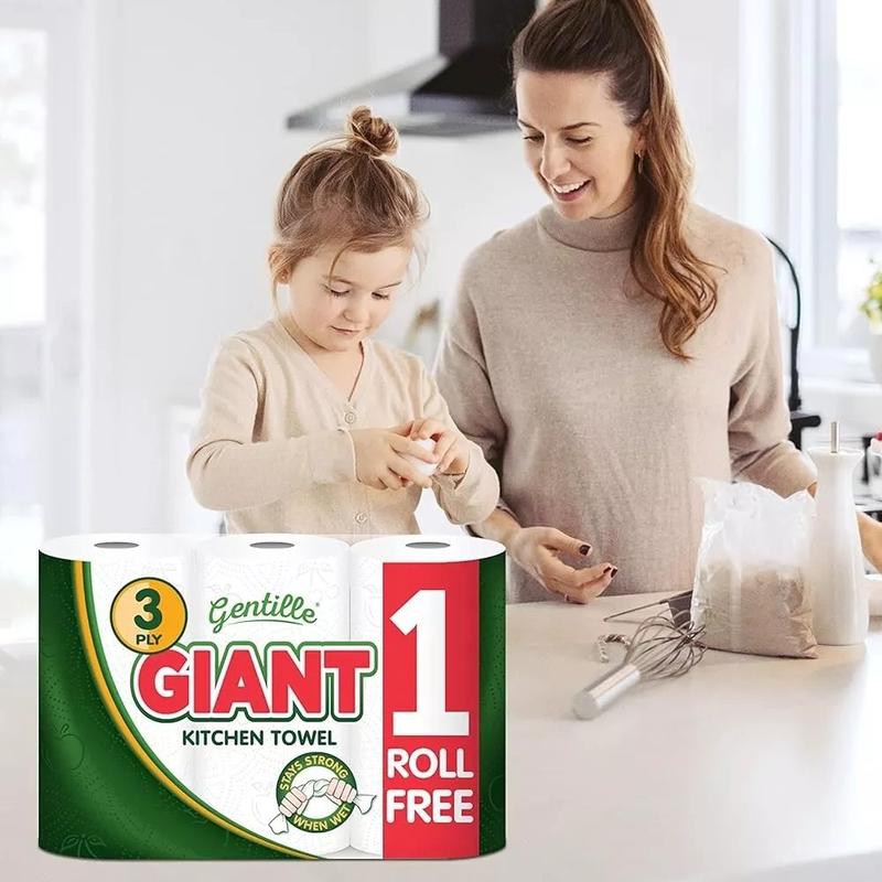 Gentille Giant 9 Rolls 3-Ply Kitchen Paper Towels | Ultra Absorbent, Soft & Strong for Efficient Home Cleaning | Bulk Pack for Tough Messes & Spills. Sheets Wipes & Napkin 3