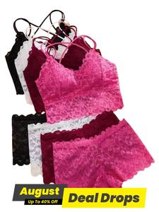 Women's Contrast Lace Backless Wireless Fitted Bra & Shorts Underwear Set, Smooth Soft Fabric Sexy Comfy Breathable Lingerie Set for Daily Wear, Underwear Set for Women, Womens Clothes, Womenswear