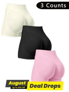 Women's Solid High Waist Sports Shorts, Breathable Comfortable Seamless Skinny Shorts, Ladies Sportswear for Indoor Outdoor Wear, Yoga Workout Shorts, Yoga Biker Shorts, Workout Gym Shorts, Stretchy Seamless Shorts, Compression Gym Short