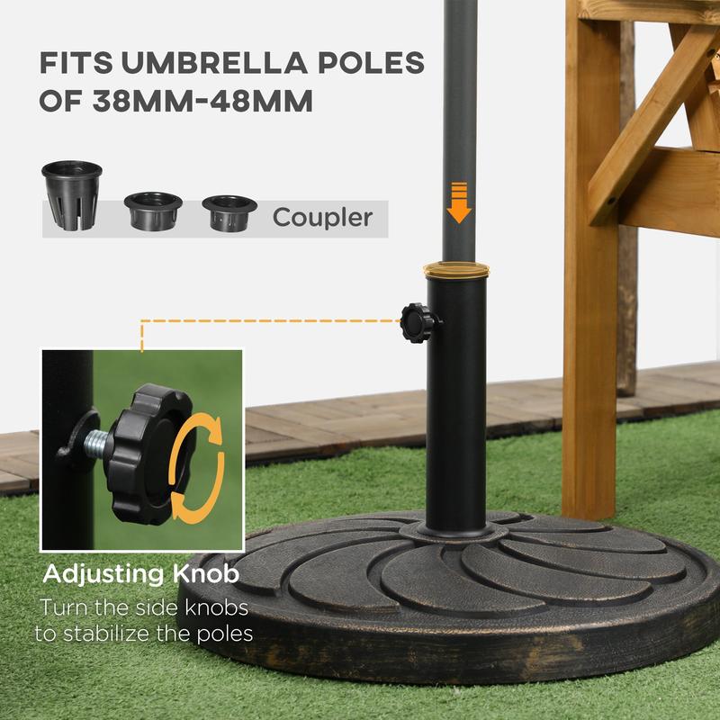 Outsunny 18kg Resin Garden Parasol Base, Round Outdoor Market Umbrella Stand Weight for Poles of 38mm to 48mm, Bronze 3