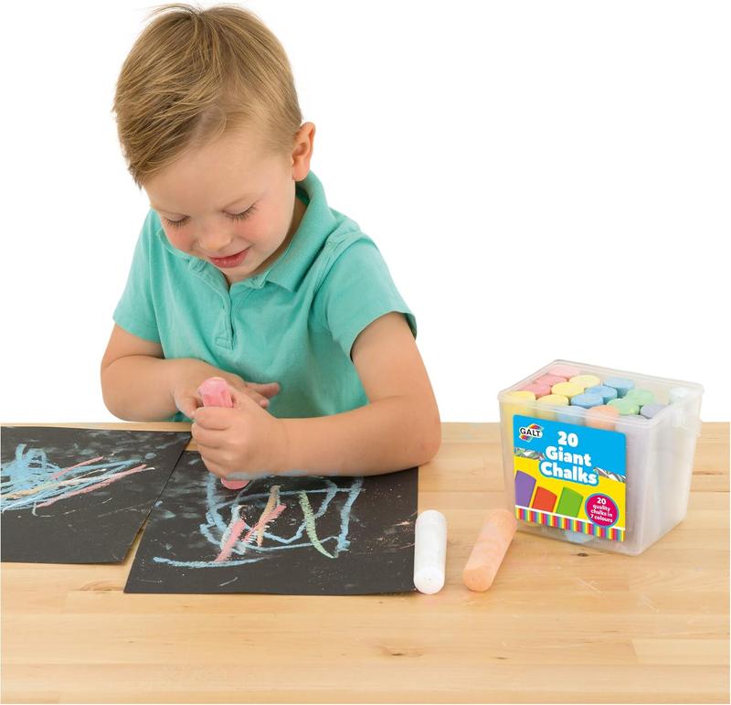 Product Introduction of Galt 20 Giant Chalks - Extra Large Childrens Chunky Pavement Chalks - Bright Vibrant Colours - Washable, Easy Clean Outdoor Kids Garden Toys - Portable Carry Case with Handle - Ages 3 Years Plus 5