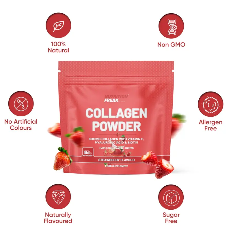 Collagen Peptides Powder, 5000mg Hydrolysed Bovine, with Vitamin C and Biotin, 165g, 30 Servings (165g, Strawberry) 6