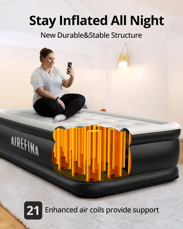 Air Mattress Single, Airbed with Built-in Electric Pump, Inflatable Mattress in 3 Mins Self-Inflation/Deflation, Inflatable Bed Flocked Surface Blow Up Bed for Home Camping Use, 190x99x46cm 4