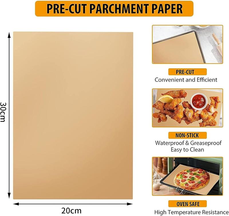 Product Introduction of 50PCS Greaseproof Paper Sheets, Baking Paper, Burger Paper Sheets, Baking Parchment Roll, Waterproof Greaseproof Paper, Food Paper Sheets, for Rosating, BBQ, Baking Cookies(20x30cm) Bakeware Silicone 3