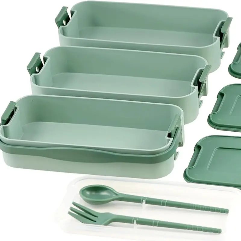 3 Layer BPA Free Lunch Box with Compartments Spoon Fork Bento 5