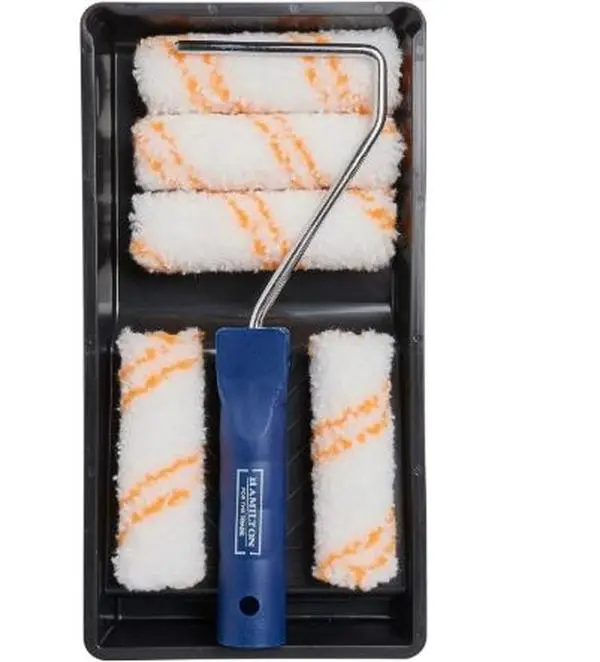 for The Trade 7 Piece Medium Pile Paint Roller Set with Tray, 4", White/Orange/Blue