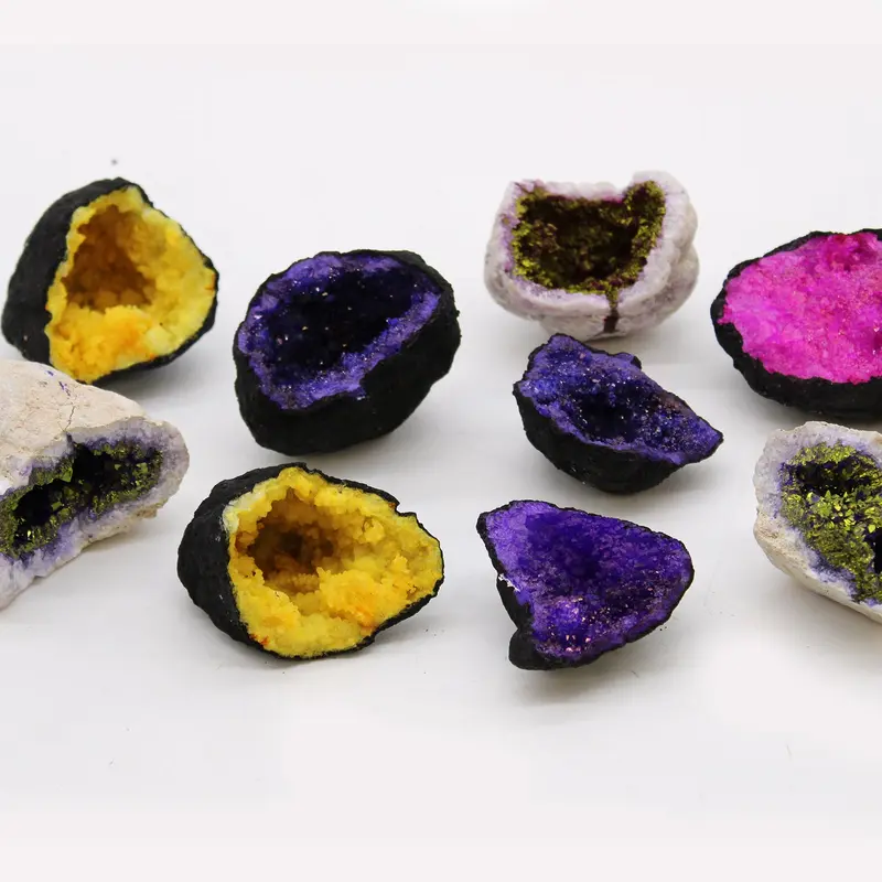 Coloured Calsite Geodes - Natural Rock - Purple & Gold 2