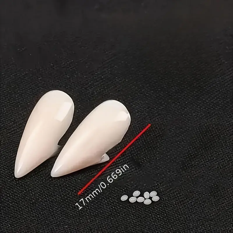 2pcs Vampire Fangs with Adhesive Particles, 19mm - Ideal for Cosplay & Halloween Makeup Parties, Role-playing Accessories 6