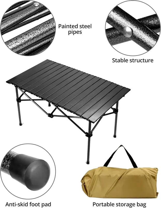 QWORK® Folding Table, Camping Tables That Fold Up, Collapsible Table, 95 * 55 * 50cm, Black, For BBQ, Travel, Fishing, Picnic 5