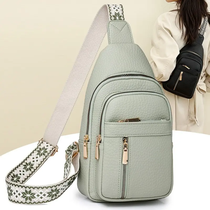 Women's Casual Zipper Beige Fanny Pack, Fashionable Pu Leather Fanny Pack with Embroidered Adjustable Strap for Daily Used, Casual Trendy Versatile High-quality Daily Commuting Bag