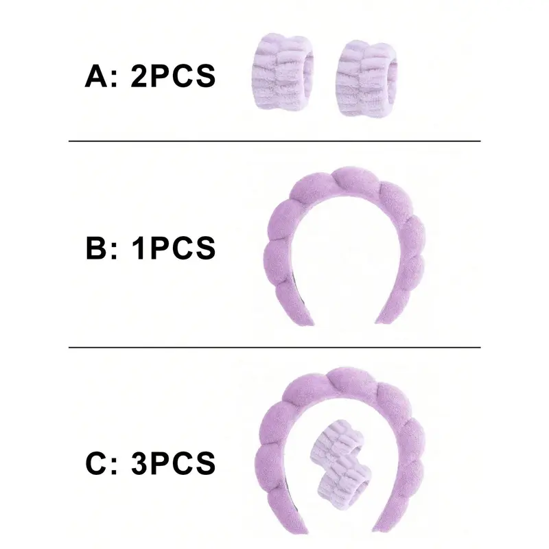 1pc/2pcs/3pcs Different Colors Pink Blue Black Purple Face Wash Headband Set (Headband*1 + Towel*2) / (Wristband*2) Shower Headband & Wristband Set For Makeup, Washing Face Shower Headband & Wristband Set For Makeup, Washing Face Valentine DAY, Valentines 1