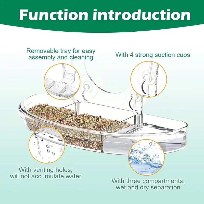 Window Bird Feeders with Detachable Seed Tray for Small Birds, Acrylic Clear Bird Feeders with Drainage Holes for Gardening Gifts, 4 Extra Strong Suction Cups 5