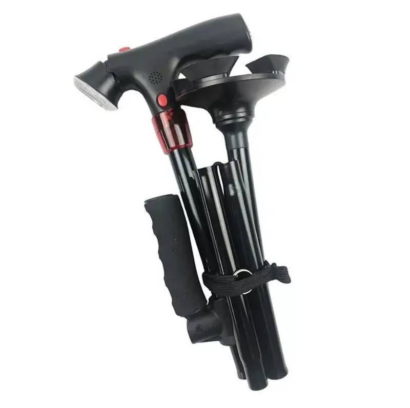 Collapsible Telescopic Folding Cane Elder Cane LED With alarm Walking Trusty Sticks Elder Crutches for Mothers the Elder Fathers , Elder Folding Walking Stick Walking Cane Height Adjustable LED Light Alarm 4