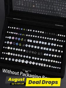 Simple Elegant Artificial Zircon Studs Earrings, Geometric Heart Star Square Black Cubic Zirconia Earrings, Fashionable Jewelry Accessories for Women & Men, Trendy All-match & Exquisite Jewelry for Birthday Gift