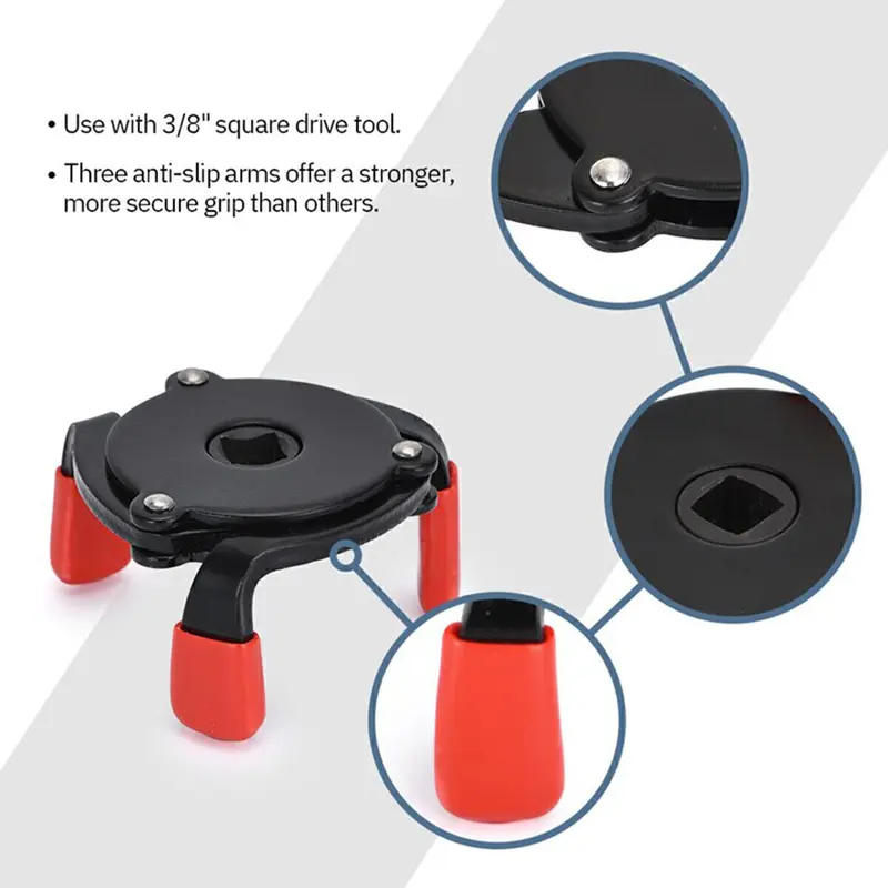 Oil Filter Wrench 3Jaw Adjustable Car Oil Filter Removal Tool Non-slip Universal 7