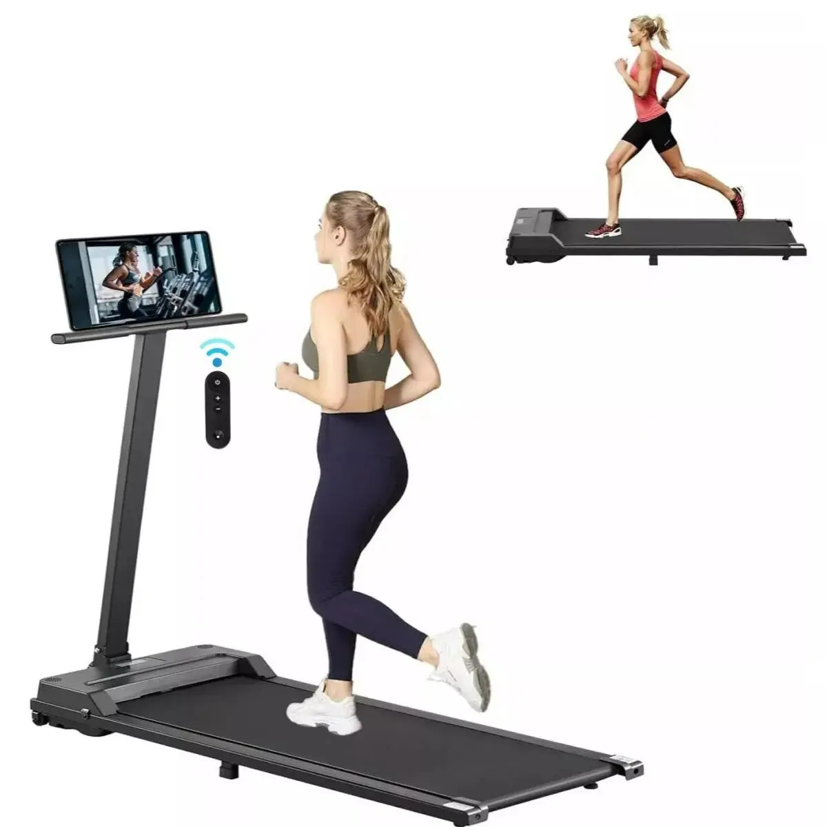 Foldable Electric Walking Pad Treadmill with Holder for Home Fitness, Underdesk Smart Running Machine, Bluetooth Speakers, Timer, Calorie Monitor, and Remote Control - Black/White/Pink