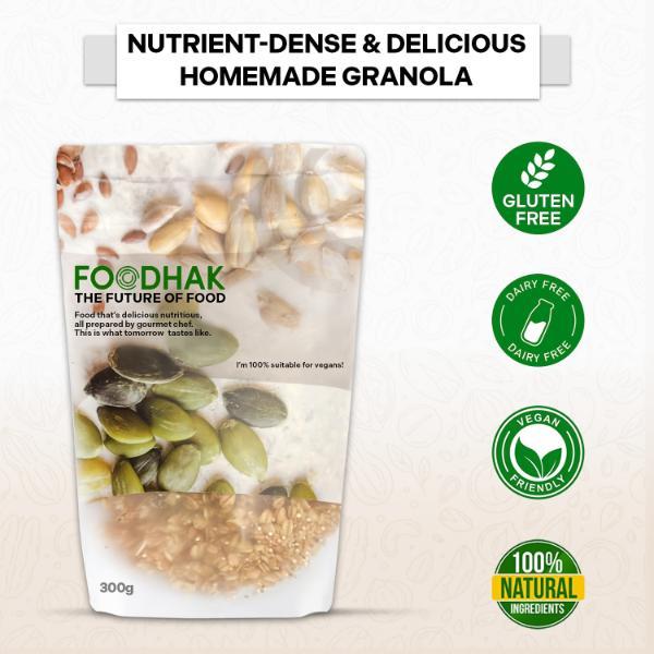 FOODHAK Homemade Granola – Vegan & Gluten-Free Granola with Chia Seeds & Dried Apricots, Nutrient-Packed Cereal to Support Nervous System & Heart Health, No Added Refined Sugar - 300g (Pack of 1). 7