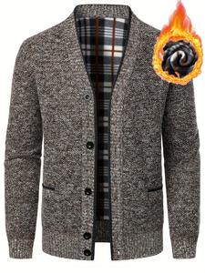 men's knit cardigan sweater, button front design, long sleeve office & casual fall winter coat, winter wear, fitted v neck textured fabric