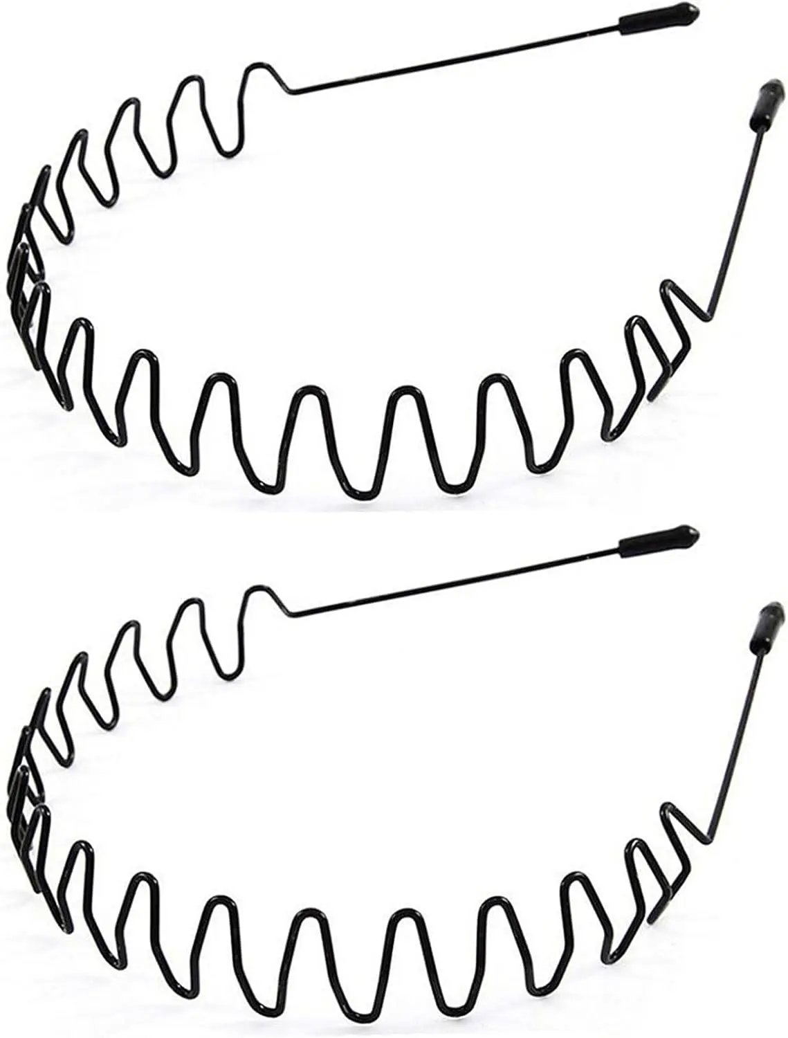 Black Zigzag Metal Hairbands for Men and Boys - Unisex Outdoor, Sports, Everyday Wear (2 Pc)