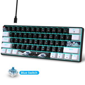 Wired 60% Mechanical Keyboard, Gaming Keyboard with Blue Switch & Sea Blue Backlit, Portable Compact 61-key Gaming Keyboard for Gamer, Gaming Accessories